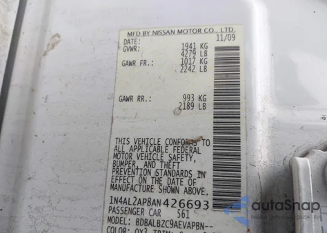 2010 Nissan Altima 2.5 S from USA, damaged, VIN 1N4AL2AP8AN426693